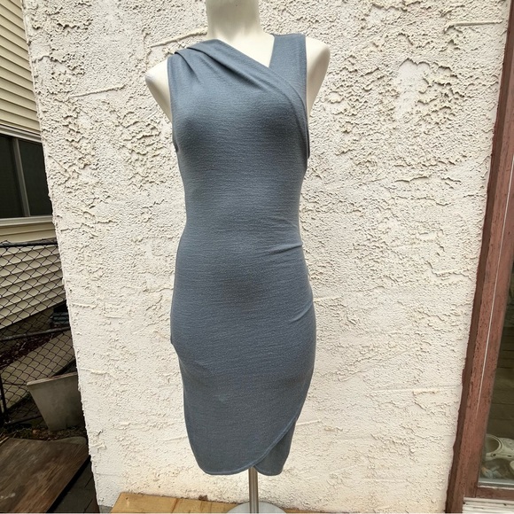 Wilfred Free Isidora Steel Blue Faux Wrap Jersey Knit Dress - Picture 1 of 13